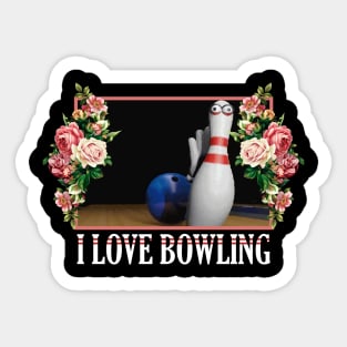 I Love Bowling Floral Sticker